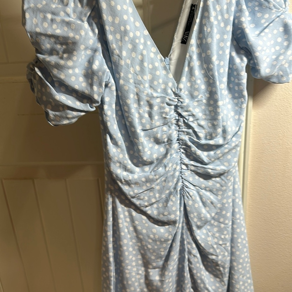 zara blue polka dress